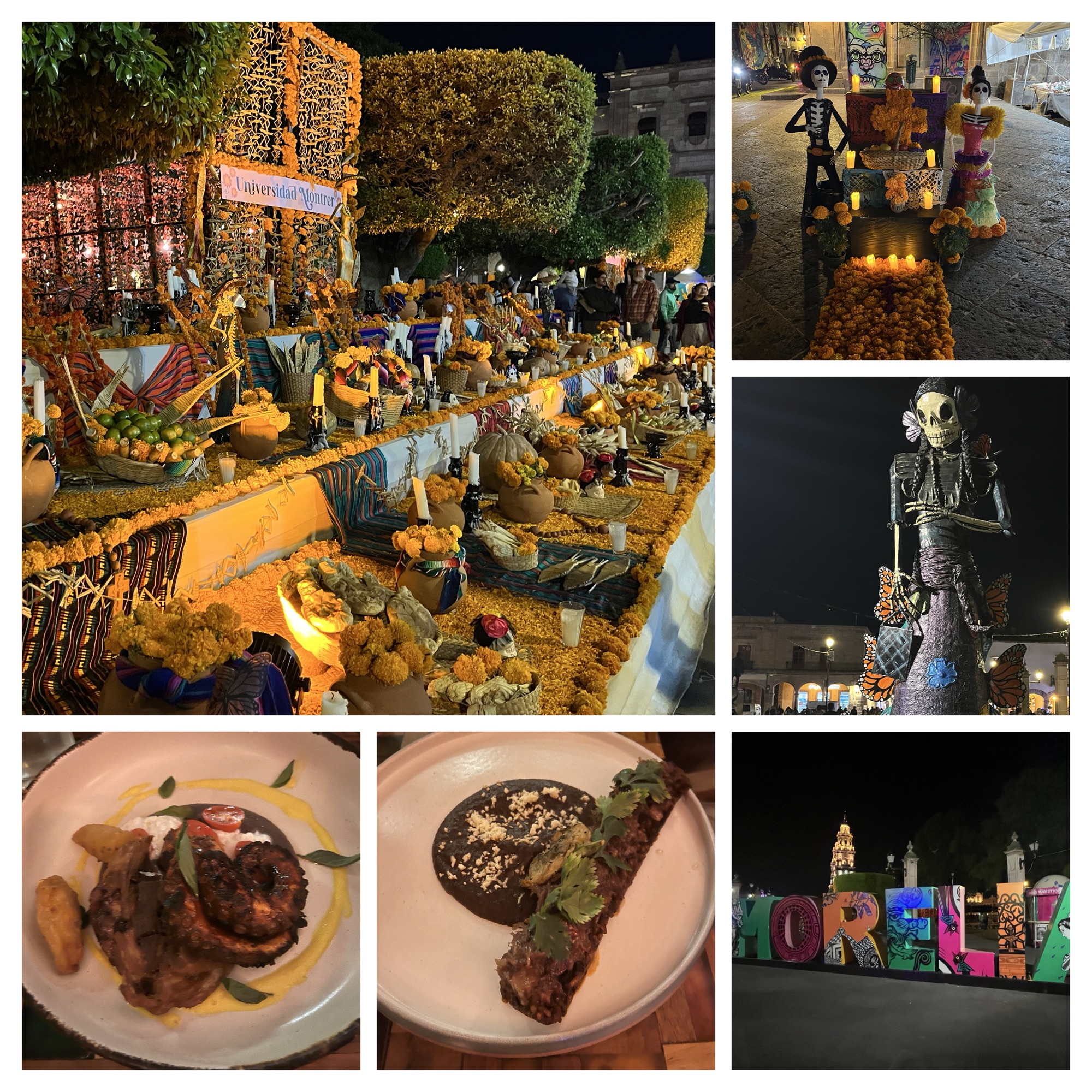 The plaza was decorated. Octopus, and ox tail meat in mole.